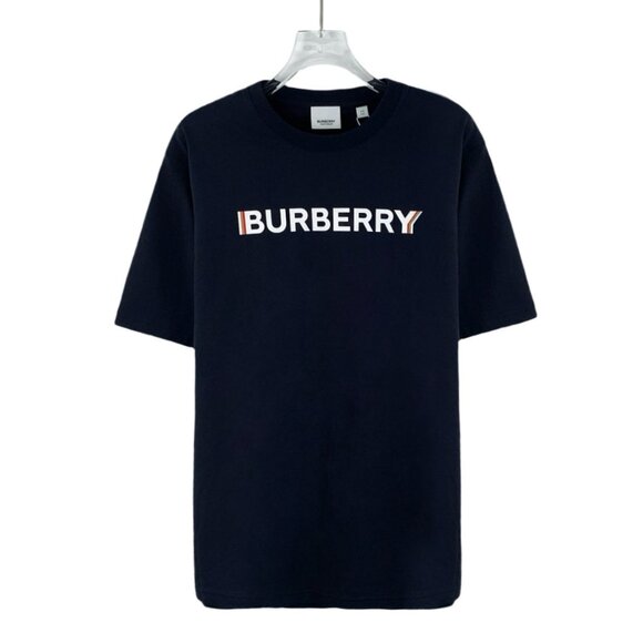 HM0082 Burberry Burberry dark blue logo letter printed cotton round neck short-s